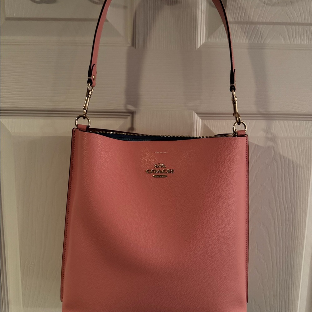 Large Coach Pink Leather Bucket Bag